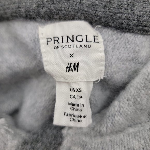 H&M Pringle Of Scotland Womens XS Hoodie GRAY Knit Sweater Oversized Wool Blend - Picture 7 of 14